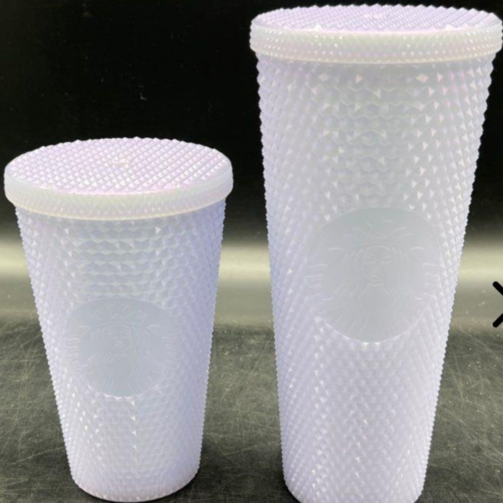 NWT Starbucks 2021 Studded Winter Holiday Icy White Lilac Bling Tumblers TWO